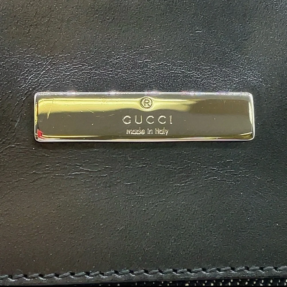 Auth Gucci GG Canavs x Leather Black  SV Sacoche Shoulder Bag